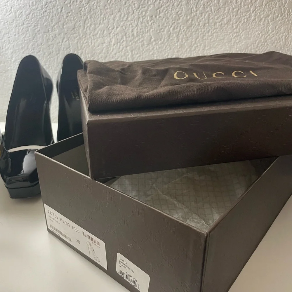 Vintage Gucci Patent Leather Pumps Black Vernice Crystal Nero - Size 9 Authentic - Picture 15 of 16